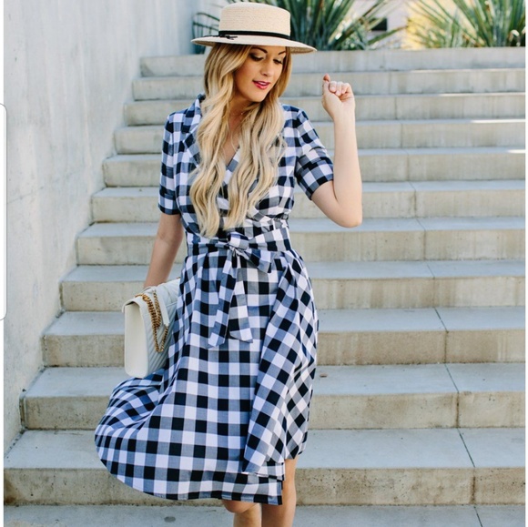 Brooks Brothers Dresses & Skirts - Brooks Brothers Blue Cotton Check Wrap Dress